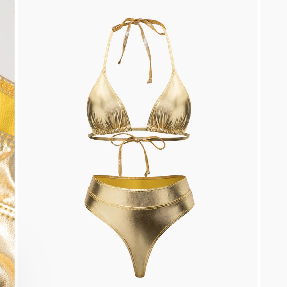 Metallic Halter Tie Bikini Set